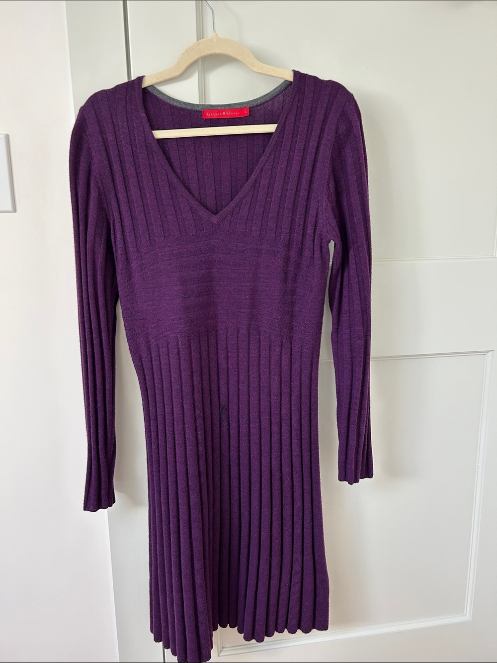 Krimson Klover Purple Ribbed V-Neck Long Sleeve Dress